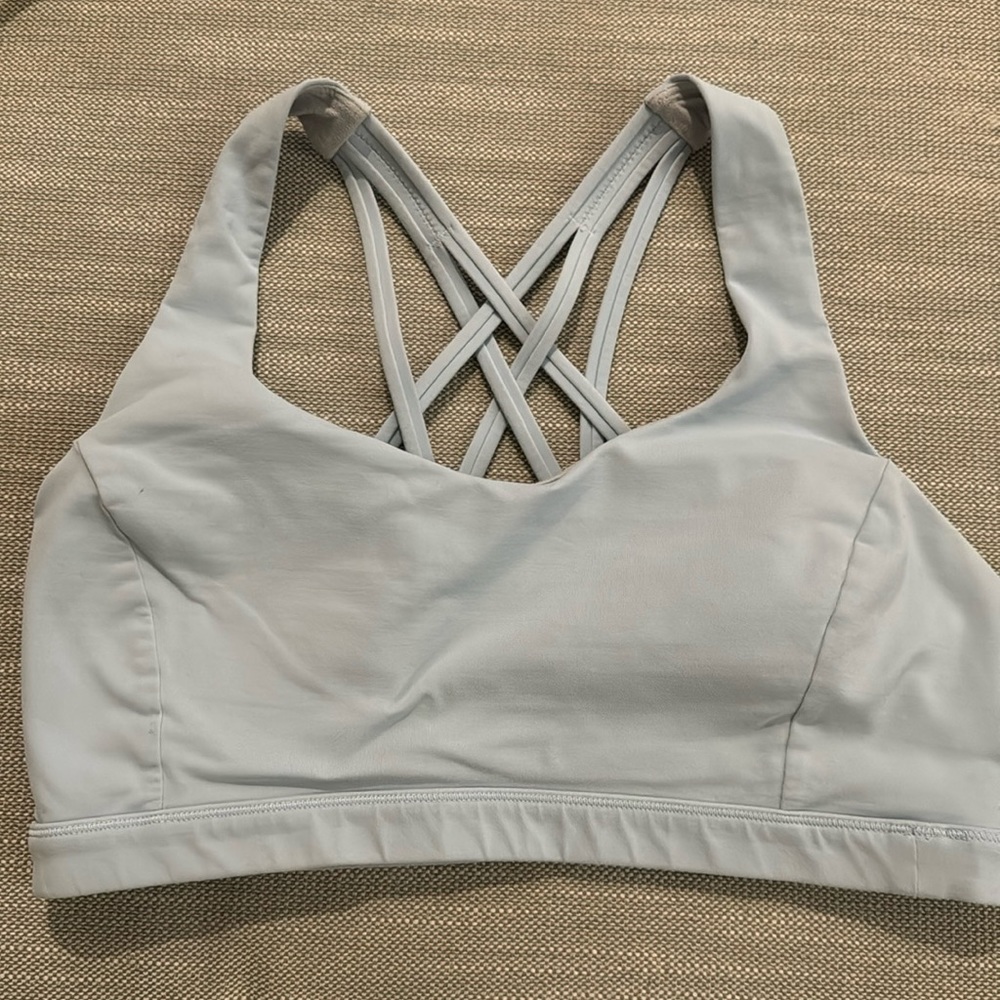 Powder blue strappy sports bra